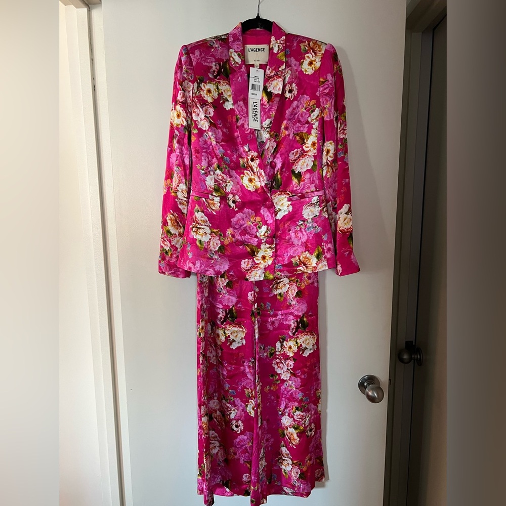 L'AGENCE Pink Floral blazer and trousers